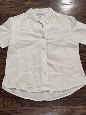 Talbots Collection Line Cream Button Front Linen Short Sleeve  Shirt